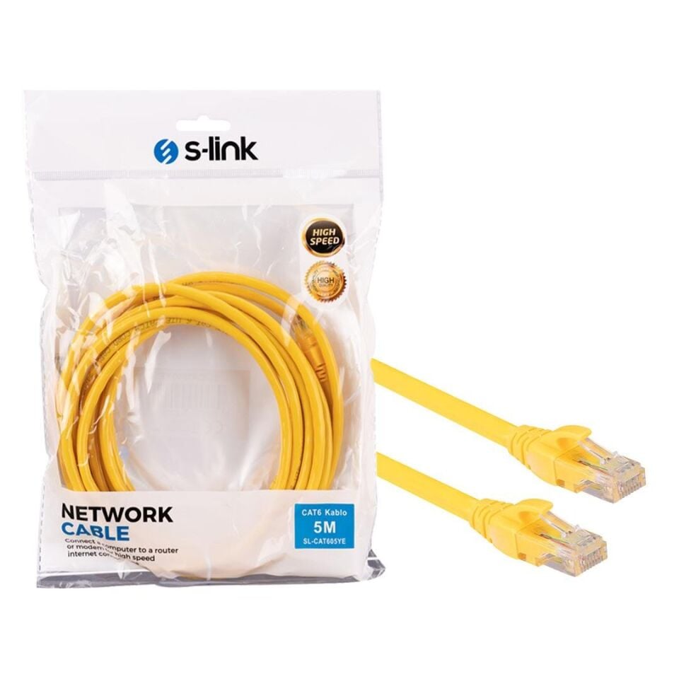 S-Link SL-CAT603YE 3 Metre Sarı Cat6 Ethernet Kablosu Jack Soketleri Takılı Hazır İnternet Kablosu