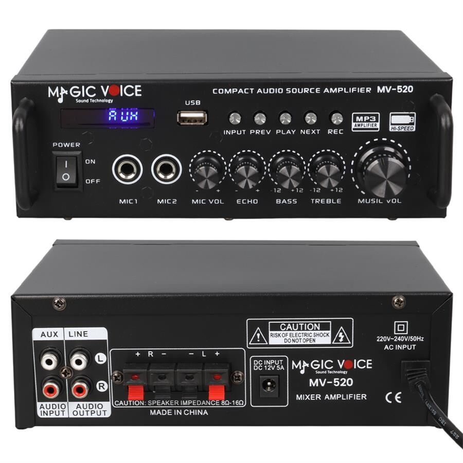 Magicvoice MV-520 15 Watt Usb Sd Bluetooth 1 Mikrofonlu Girişli Trafosuz Anfi Okul Cami Mağaza Tipi Amfi