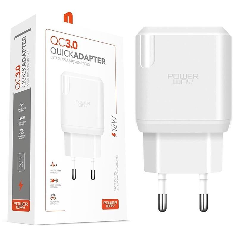 Ayt Powerway QC3 3 Amper 18W Tüm Telefonlarla Uyumlu USB Hızlı Şarj Adaptörü