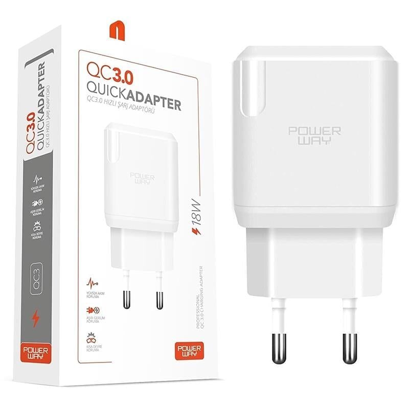 Ayt Powerway QC3 3 Amper 18W Tüm Telefonlarla Uyumlu USB Hızlı Şarj Adaptörü