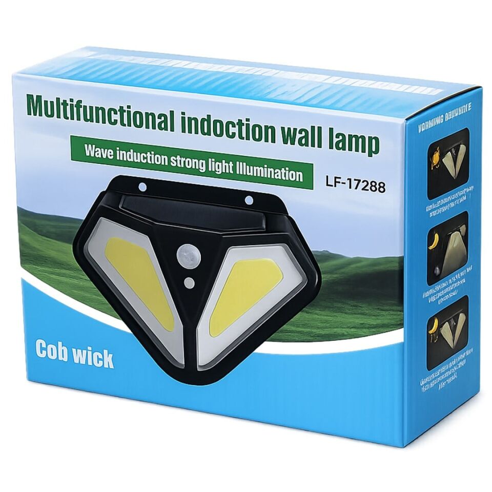 Powermaster 3 Modlu Hareket Sensörlü 50 Cob Ledli İndüksiyon Duvar Lambası Solar Güneş Enerjili Bahçe Aydınlatması
