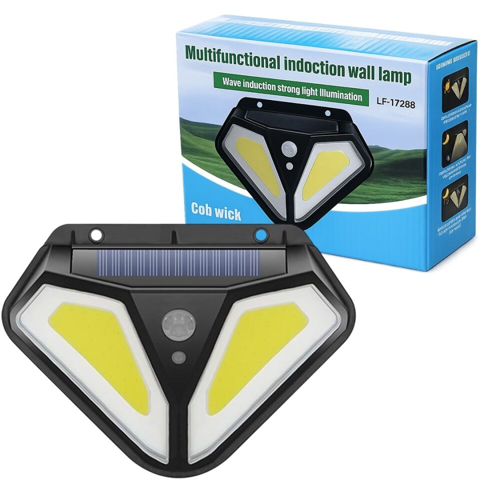 Powermaster 3 Modlu Hareket Sensörlü 50 Cob Ledli İndüksiyon Duvar Lambası Solar Güneş Enerjili Bahçe Aydınlatması
