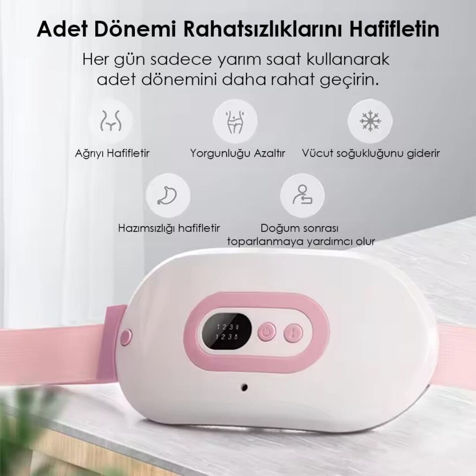 Ayt Sunup SN-27378 Regl Dönemi Karın Bel Sıcak Isıtma Titreşim Masaj Yastığı Cihazı Kramp Ağrı Kesici 3 Kademeli