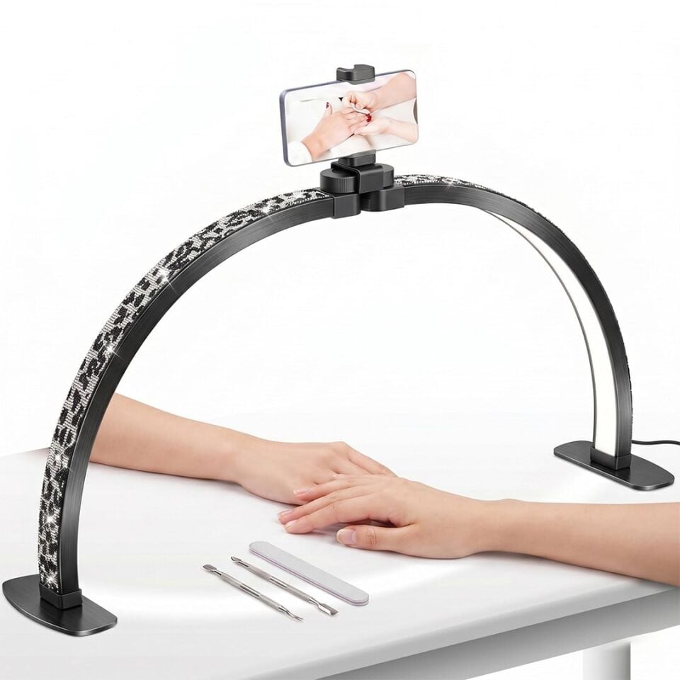 Trled F-550A Zebra Elmas Desenli 55Cm Katlanabilir Yarım Ay Protez Tırnak Ve Güzellik Uzmanı Masa Lambası