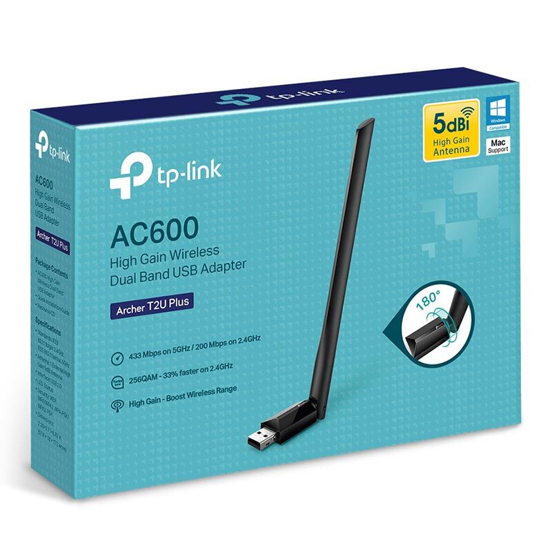 TP-Link Archer T2U Plus AC600 600 Mbps Dualband Antenli USB Wireless Adaptör Sinyal Güçlendirici