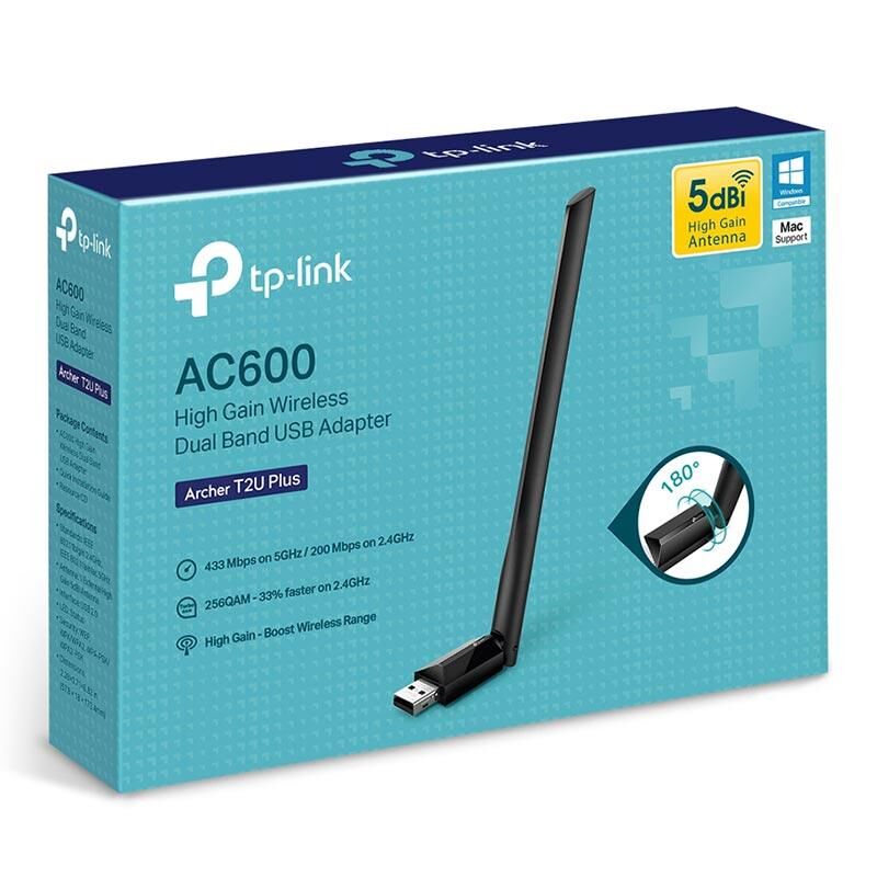 TP-Link Archer T2U Plus AC600 600 Mbps Dualband Antenli USB Wireless Adaptör Sinyal Güçlendirici