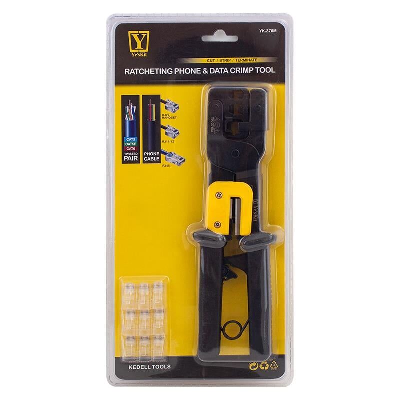 Ayt Powermaster YK-376M RJ11-RJ12-RJ22-RJ45 3'lü Soket Sıkma Pensesi Telefon Ethernet İnternet Kablosu Soket Pensesi