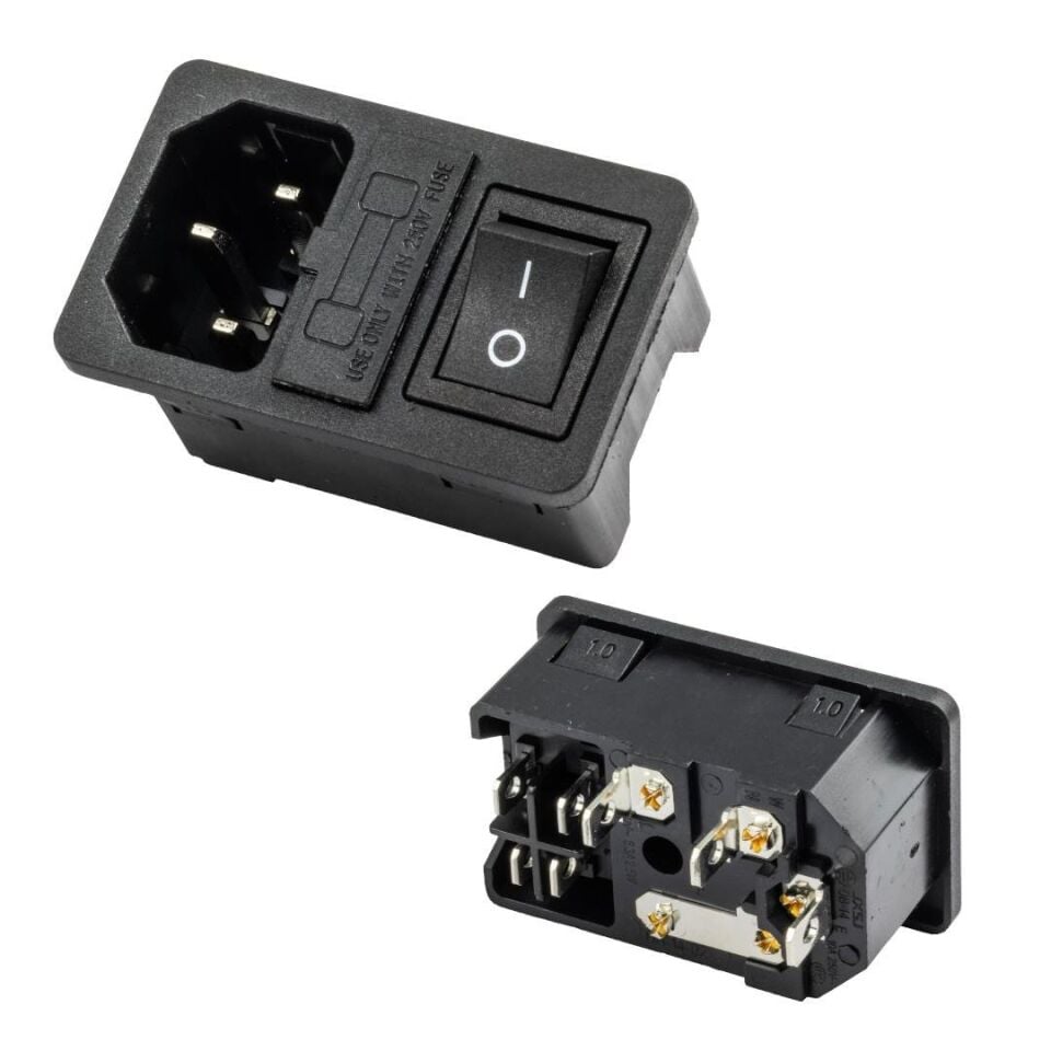 C14 POWER SOKET ERKEK ANAHTARLI+FUSELİ KULAKSIZ UL (IC-214A-S)