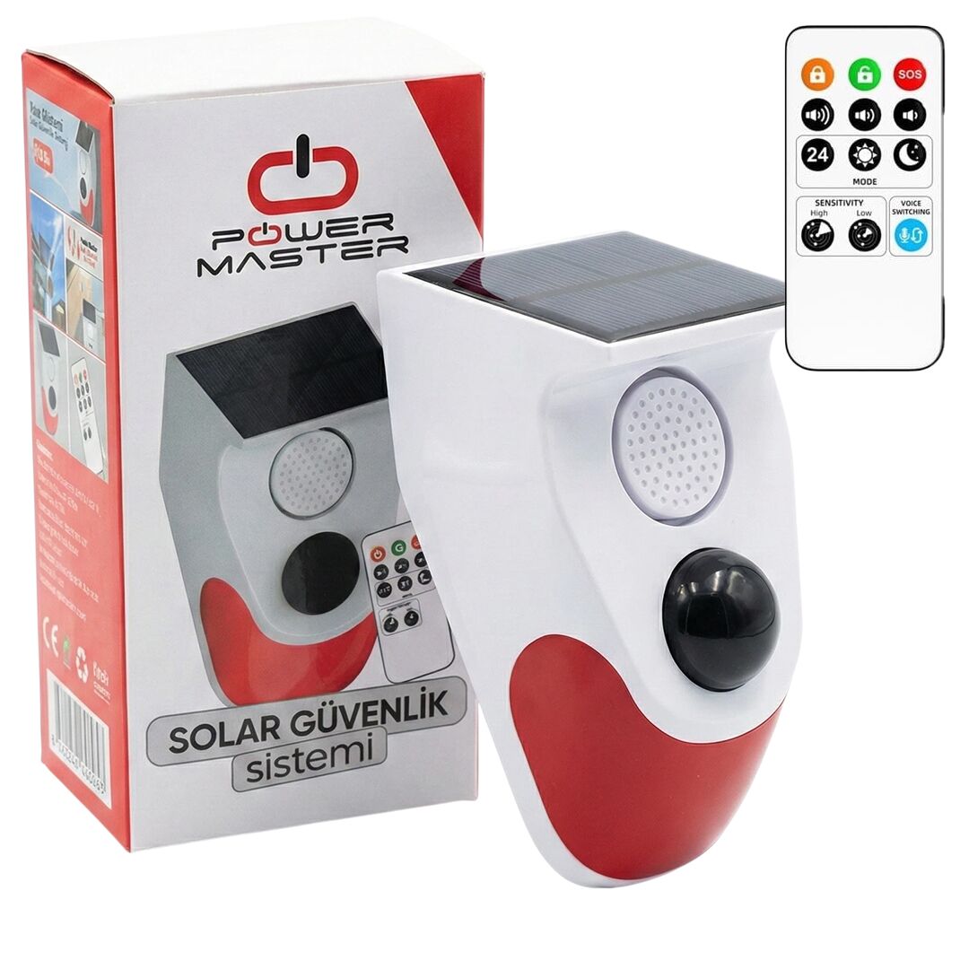 Ayt Powermaster Pm-26240 Solar Güneş Enerjili Sesli Işıklı Alarm Sistemi Kumandalı Alarm Flash Işıklı