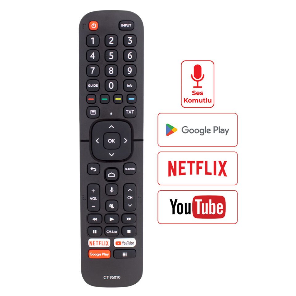 Ayt Toshiba Uyumlu CT-95010 Netflix Youtube Google Play Prime Tuşlu Video Ses Komutlu Lcd-Led Tv Kumandası