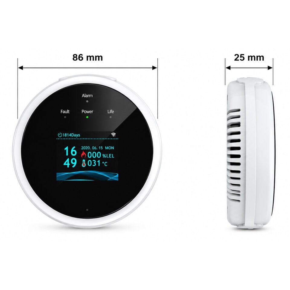 Sunup SN-38805 Wi-Fi Akıllı Doğal Gaz Ve Sıcaklık Ev Tipi Kaçak Dedektörü TFT Ekranlı