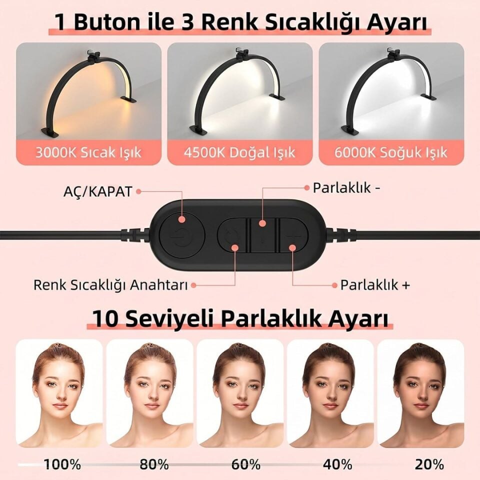 Trled F-700A 70CM Beyaz Katlanabilir Masaüstü Manikür Ve Protez Tırnak Lambası