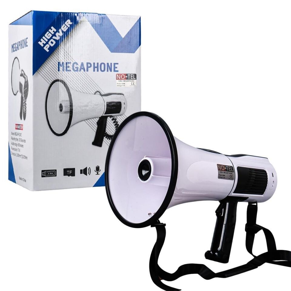 No-Tel 106U Bluetooth-Usb-Siren-Ses Kayıt Özellikli Dahili Bataryalı 100 Watt Büyük Boy Megafon