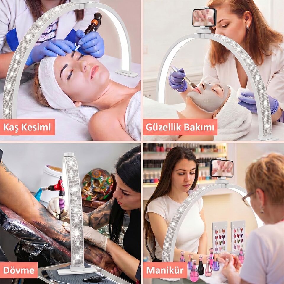 Trled F-700A 70CM Elmas Desenli Beyaz Katlanabilir Masaüstü Manikür Ve Protez Tırnak Lambası