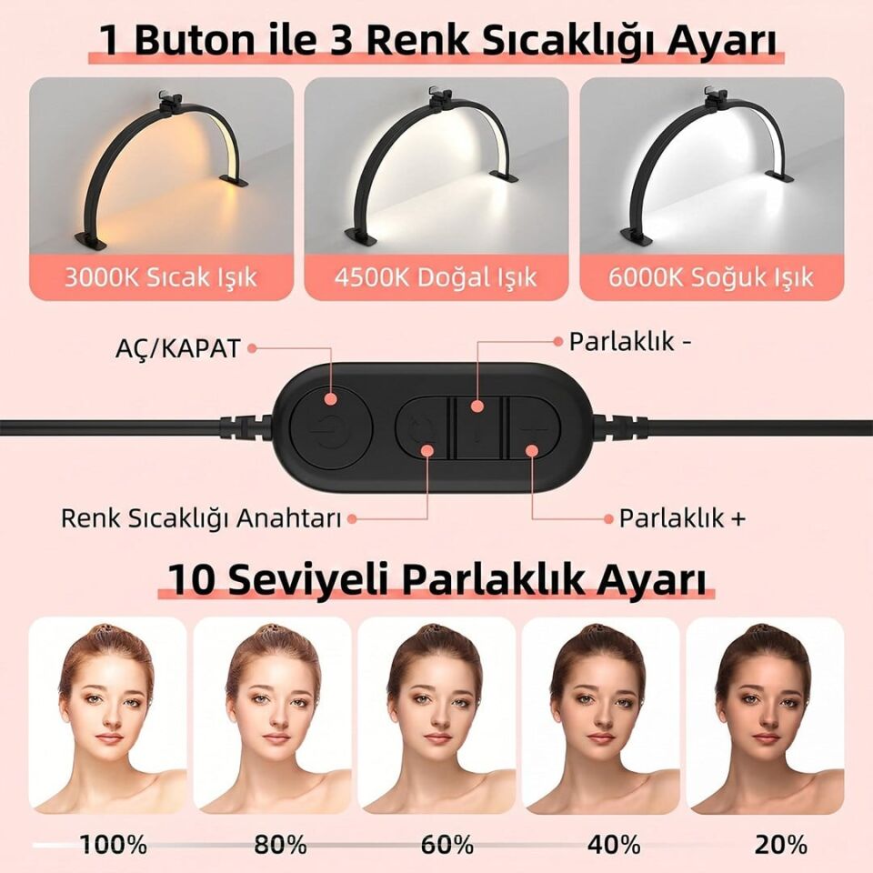 Trled F-700A 70CM Elmas Desenli Beyaz Katlanabilir Masaüstü Manikür Ve Protez Tırnak Lambası