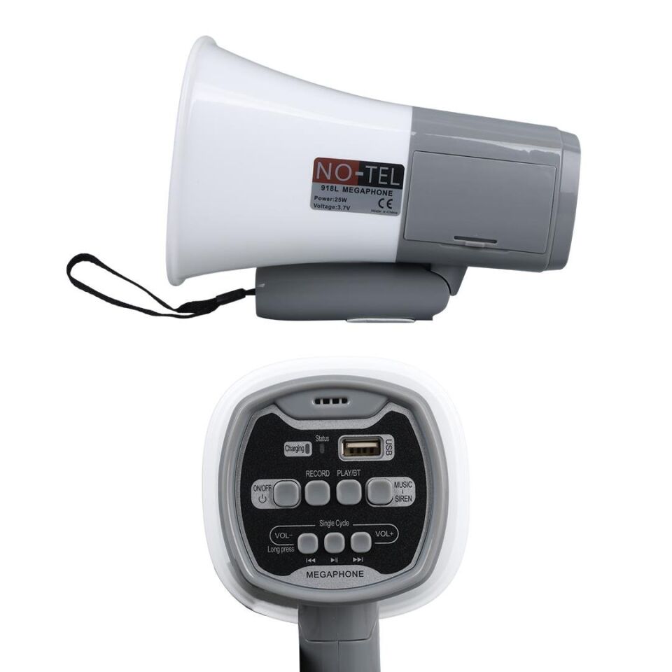 Ayt No-Tel 918L 25 Watt Bluetooth-Usb-Siren-Ses Kayıt Özellikli Dahili Bataryalı Mini El Tipi Megafon