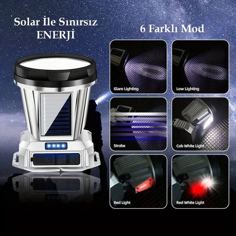 Ayt Powermaster Solar Güneş Enerji Panelli Ledli Kafa Lambası Feneri 1600mAh 6 Modlu Sensörlü Kamp Yürüyüş Lambası