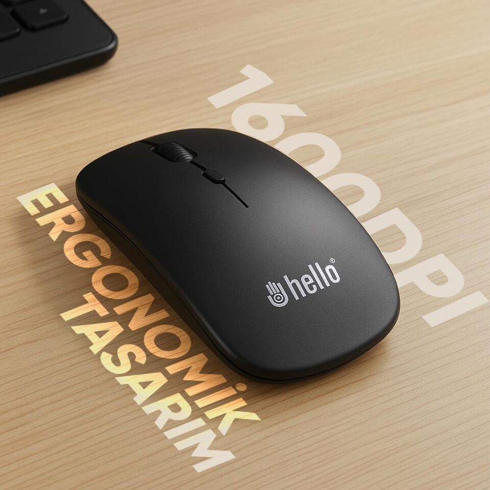 Ayt Hello HL-19092 Usb 2.4Ghz 1600DPI Kablosuz Mouse Ergonomik Tasarım Slim İnce Mouse