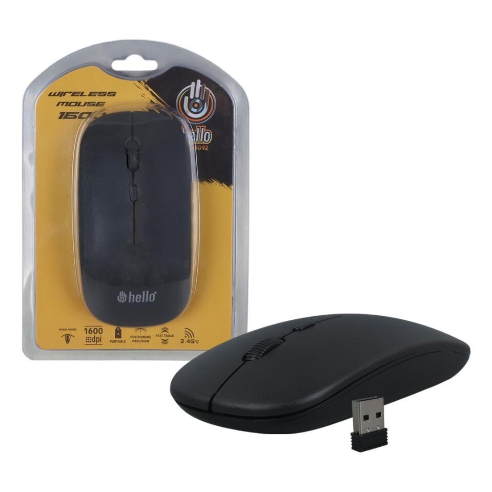 Ayt Hello HL-19092 Usb 2.4Ghz 1600DPI Kablosuz Mouse Ergonomik Tasarım Slim İnce Mouse