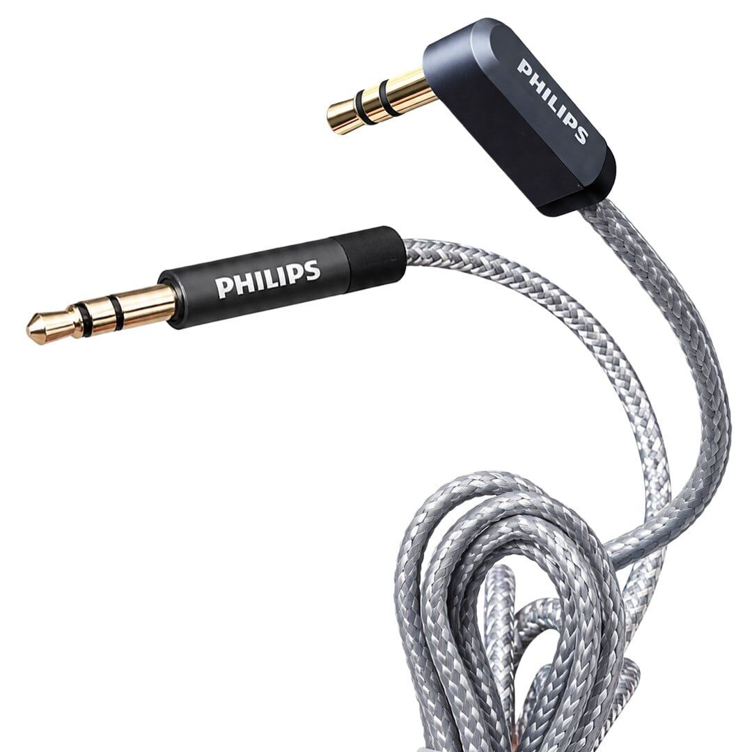 Philips SWR2114F/93 3.5Mm AUX Ses Kablosu 1.5 Metre L Tipi Konnektör Örgülü Zırhlı