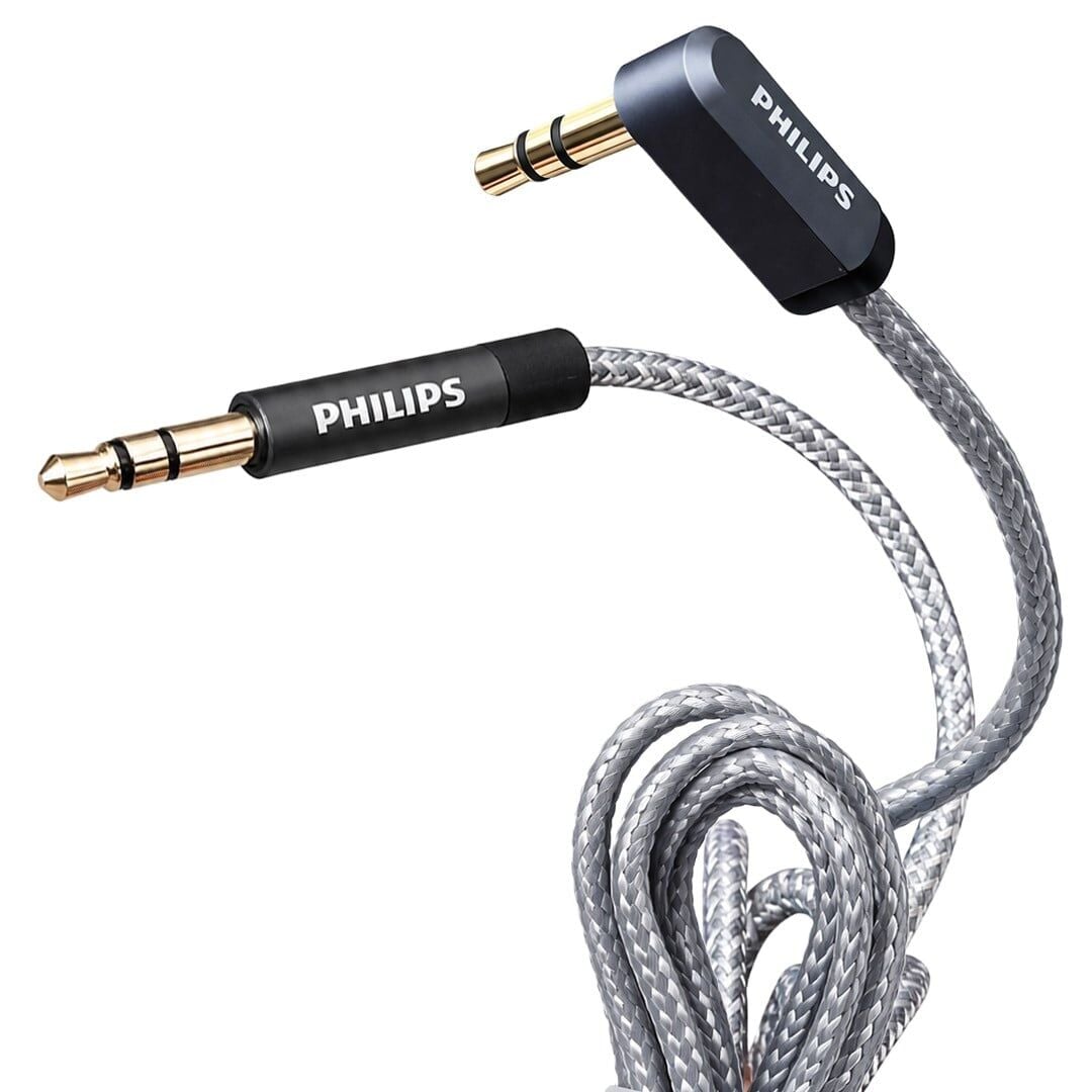 Philips SWR2114F/93 1 Metre 3.5Mm Stereo AUX Ses Kablosu 90 Derece L Tipi Açılı Örgülü Zırhlı