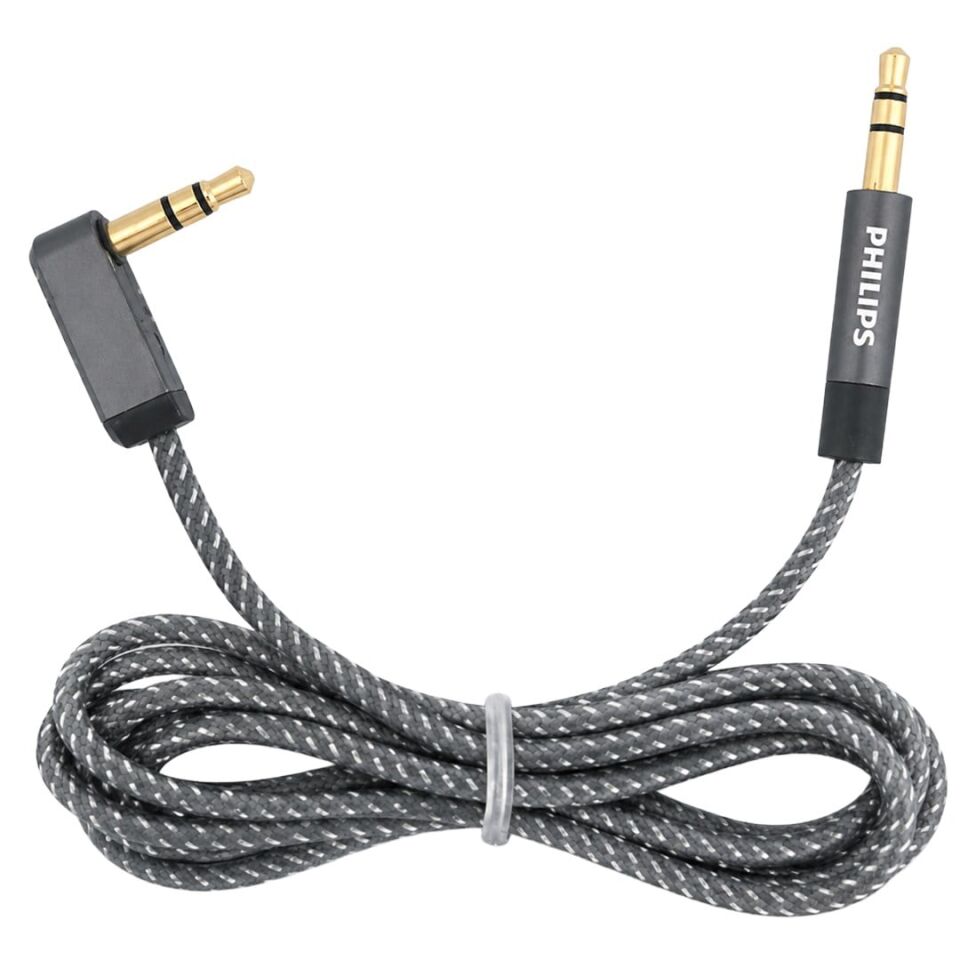 Philips SWR2114F/93 1 Metre 3.5Mm Stereo AUX Ses Kablosu 90 Derece L Tipi Açılı Örgülü Zırhlı