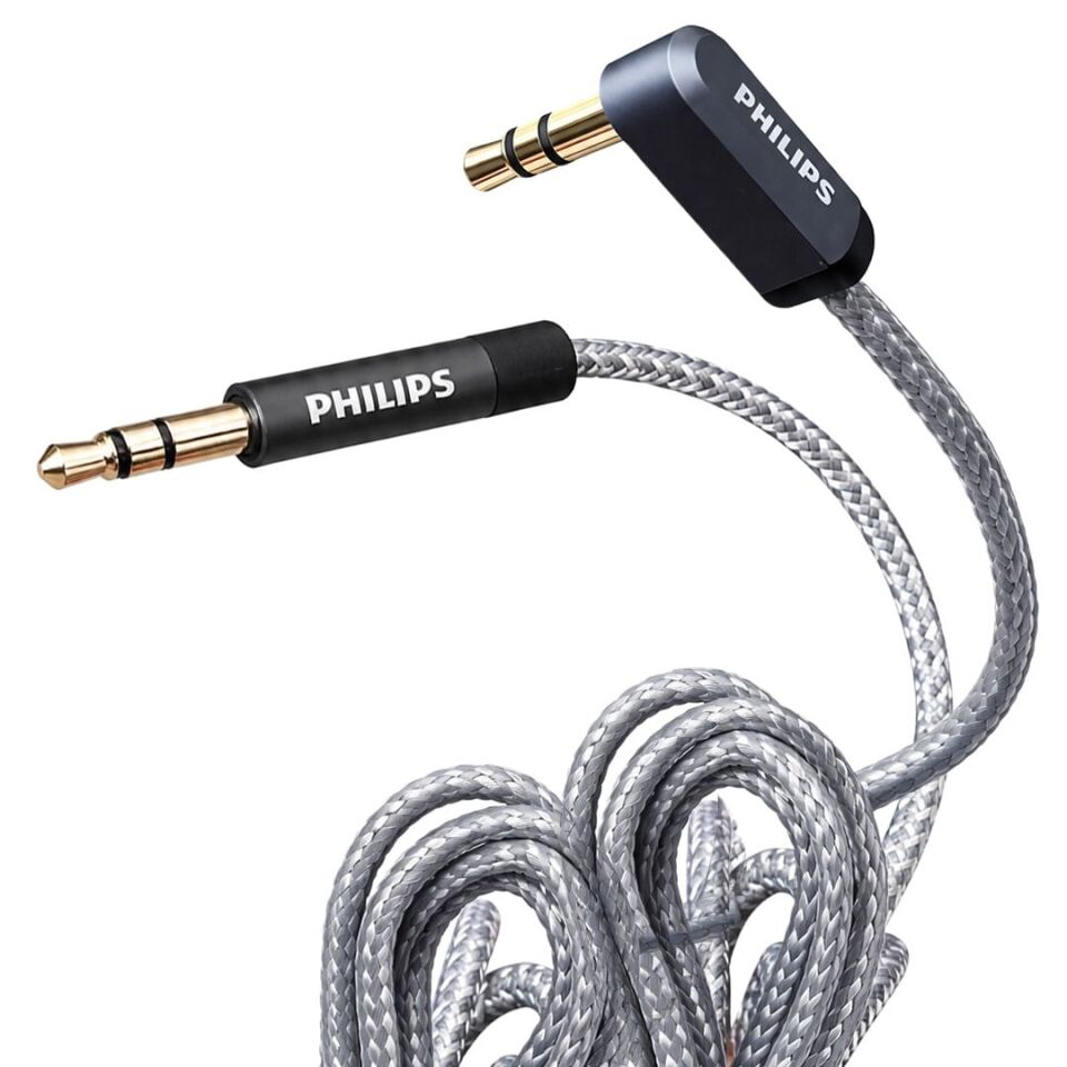 Philips SWR2114F/93 1 Metre 3.5Mm Stereo AUX Ses Kablosu 90 Derece L Tipi Açılı Örgülü Zırhlı