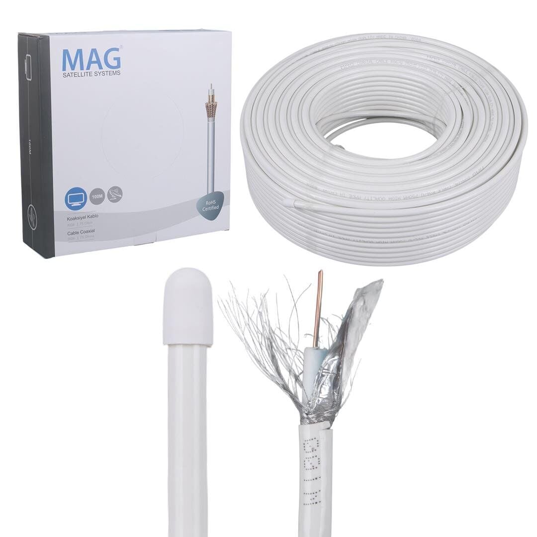Ayt Mag RG6-U4SAT1 Bakır Anten Kablosu 100 Metre Lnb Uydu Cihazı Arası Anten Kablosu