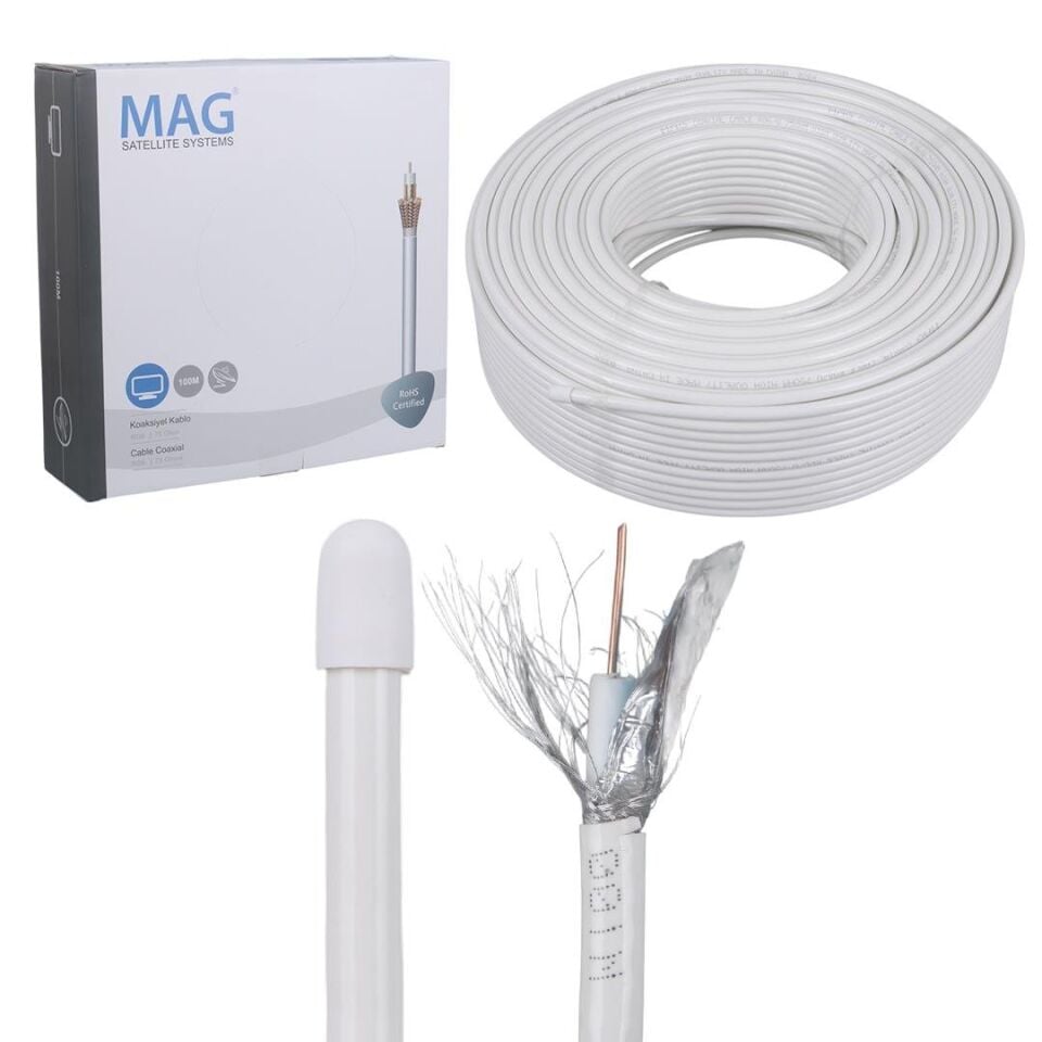 Ayt Mag RG6-U4SAT1 Bakır Anten Kablosu 100 Metre Lnb Uydu Cihazı Arası Anten Kablosu