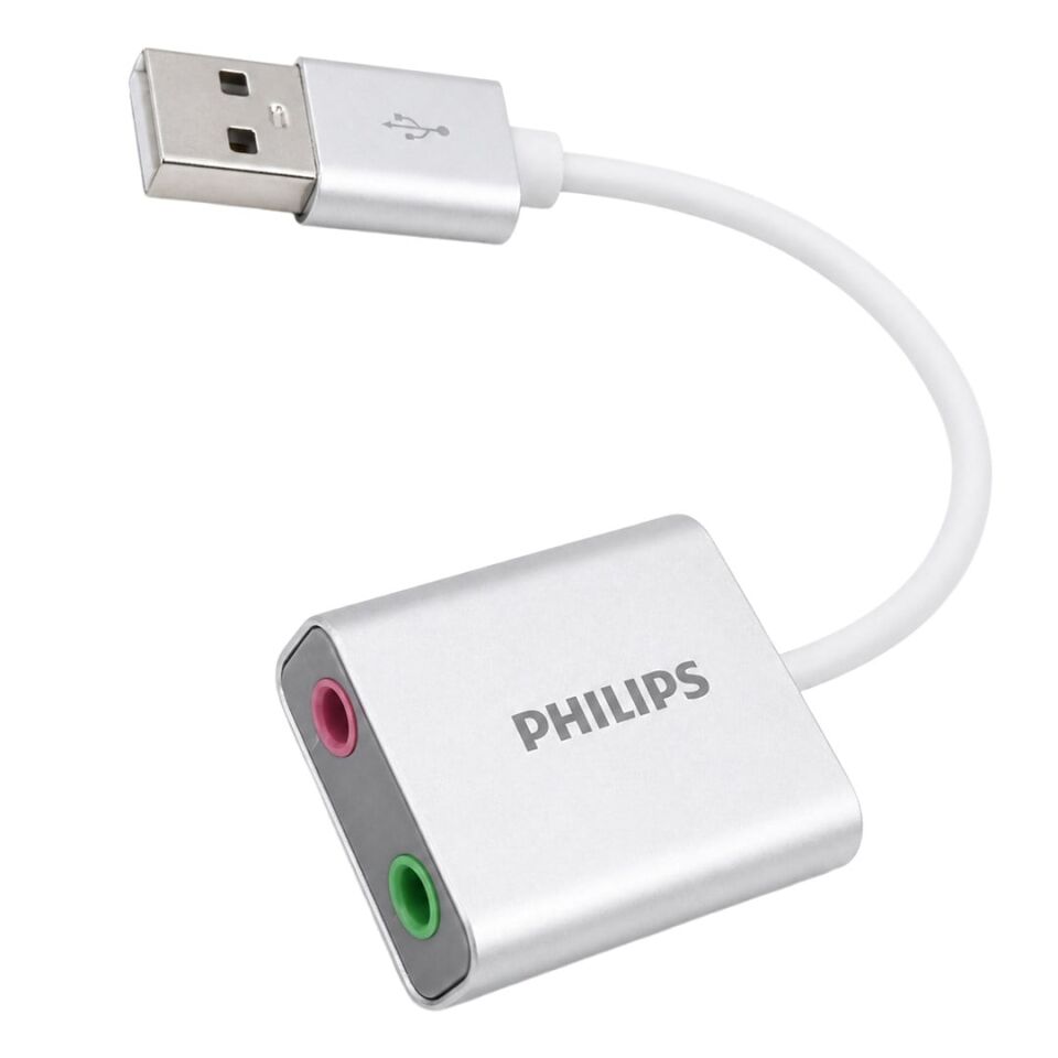 Philips SWR1656Y/93 USB Harici Stereo Ses Kartı Dönüştürücü Adaptör 3.5Mm Mikrofon Hoparlör Çıkışlı