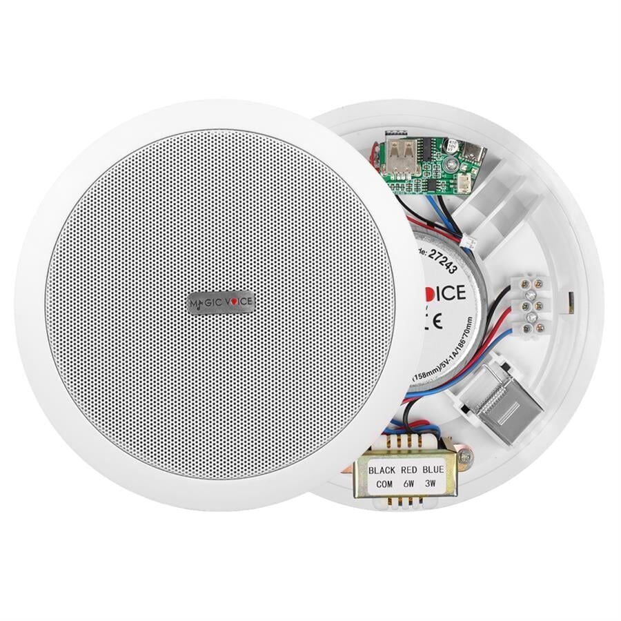 Magicvoice TPI-351 6 İnç 16 Cm Hat Trafolu Alçıpan Asma Tavan Tipi Hoparlör Mağaza Kolon 6W RMS MP3 Usb Uyumlu Beyaz