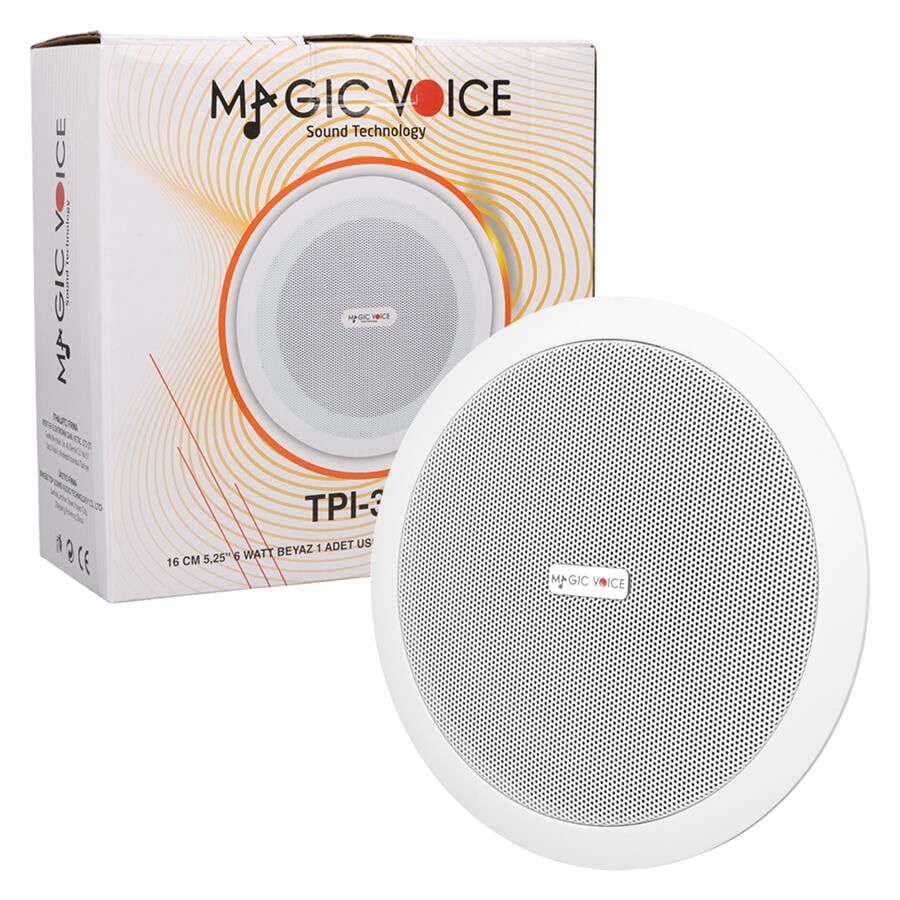 Magicvoice TPI-351 6 İnç 16 Cm Hat Trafolu Alçıpan Asma Tavan Tipi Hoparlör Mağaza Kolon 6W RMS MP3 Usb Uyumlu Beyaz