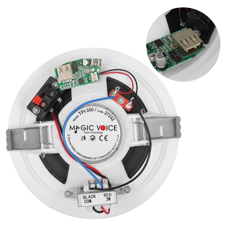 Magicvoice TPI-350 5 İnç 13.5 Cm Hat Trafolu Alçıpan Asma Tavan Tipi Hoparlör Mağaza Kolon 6W RMS MP3 Usb Uyumlu Beyaz