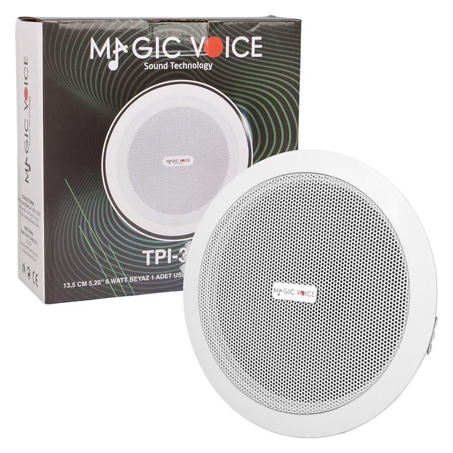 Magicvoice TPI-350 5 İnç 13.5 Cm Hat Trafolu Alçıpan Asma Tavan Tipi Hoparlör Mağaza Kolon 6W RMS MP3 Usb Uyumlu Beyaz