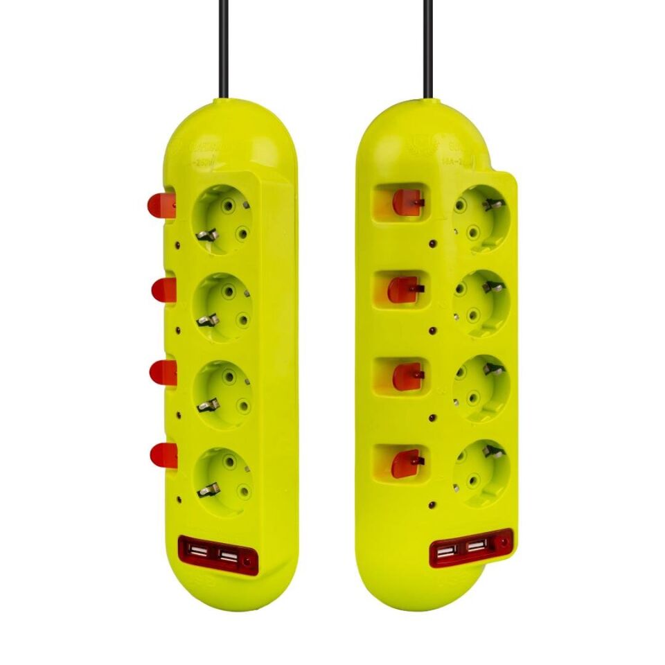 Vea VE-E40USB 4 lü 2 USB'li 1.5 Metre Ayrı Anahtarlı Grup Priz Uzatma Kablosu 3860 Watt 16 Amper