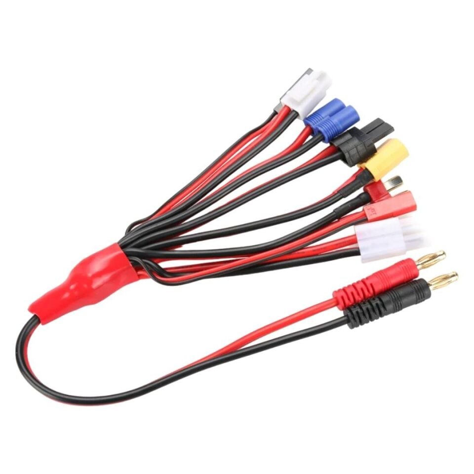 Powermaster Lipo Batarya Banana Şarj Kablo Seti 8 Farklı Soket Uçlu Şarj Kablosu TRX JST FUTABA TAMIYA EC3 XT60