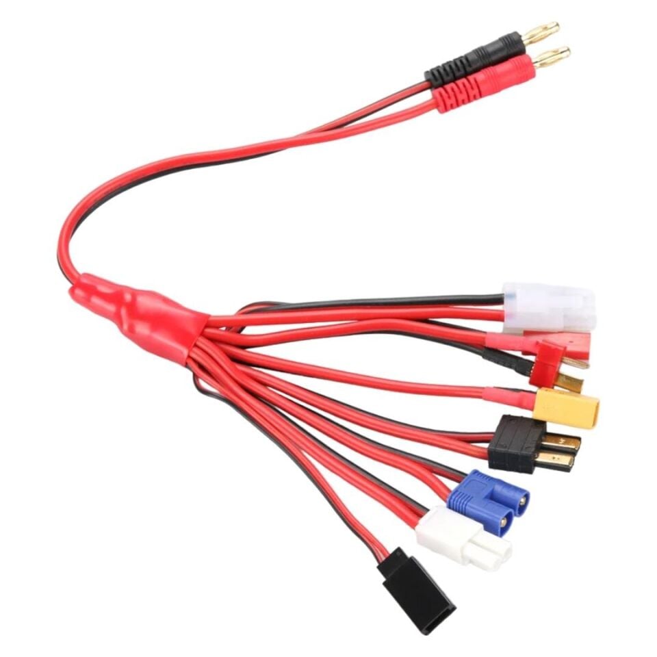 Powermaster Lipo Batarya Banana Şarj Kablo Seti 8 Farklı Soket Uçlu Şarj Kablosu TRX JST FUTABA TAMIYA EC3 XT60