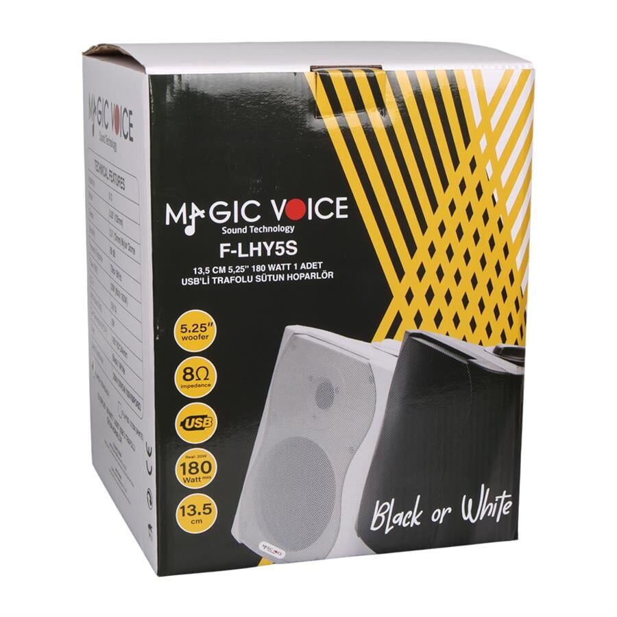 Magicvoice F-LHY5S 5.25 İnç 13.5 Cm Hat Trafolu Duvar Tipi Sütun Okul Cami Hoparlör 20W RMS 180W Peak MP3 USB Uyumlu
