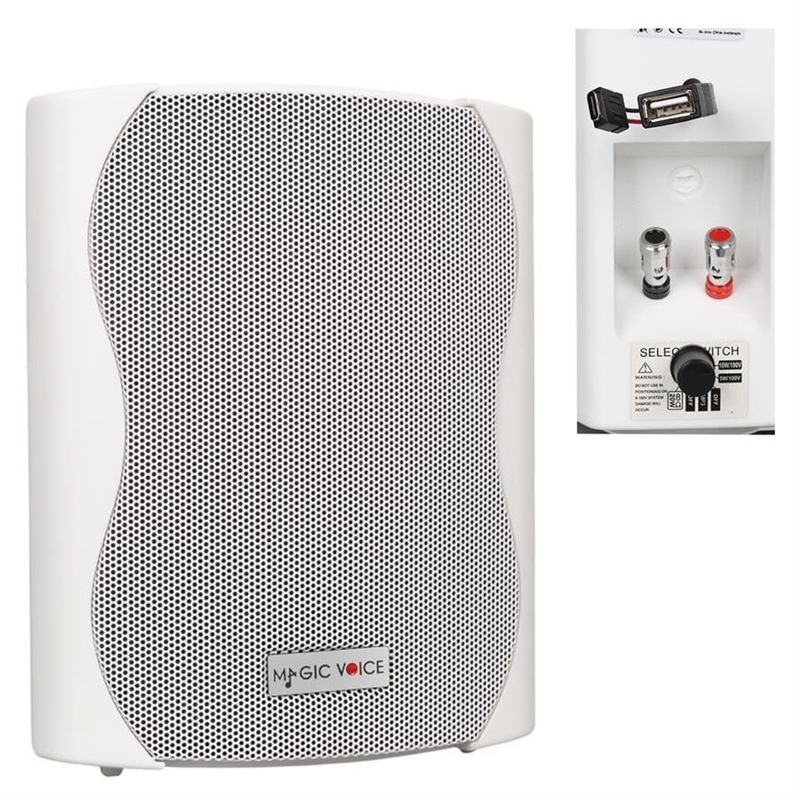 Magicvoice F-LHY4S 4 İnç 10 Cm Hat Trafolu Duvar Tipi Sütun Okul Cami Hoparlör 10W RMS 150W Peak MP3 USB Uyumlu Beyaz