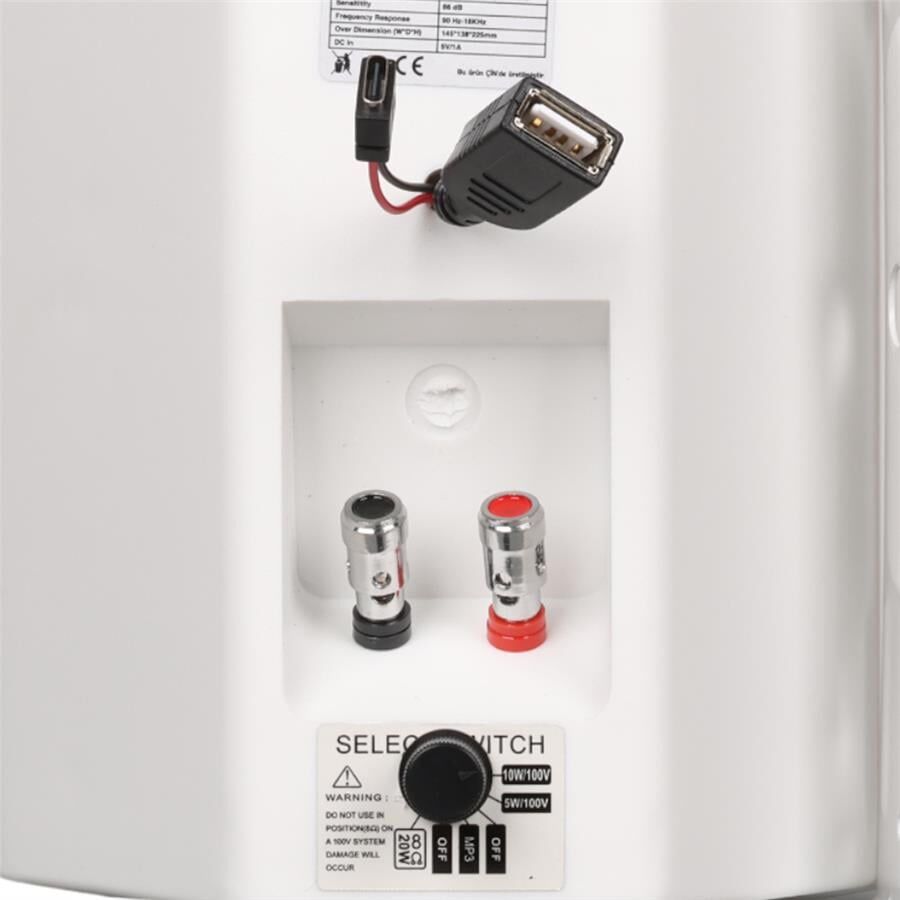 Magicvoice F-LHY4S 4 İnç 10 Cm Hat Trafolu Duvar Tipi Sütun Okul Cami Hoparlör 10W RMS 150W Peak MP3 USB Uyumlu Beyaz