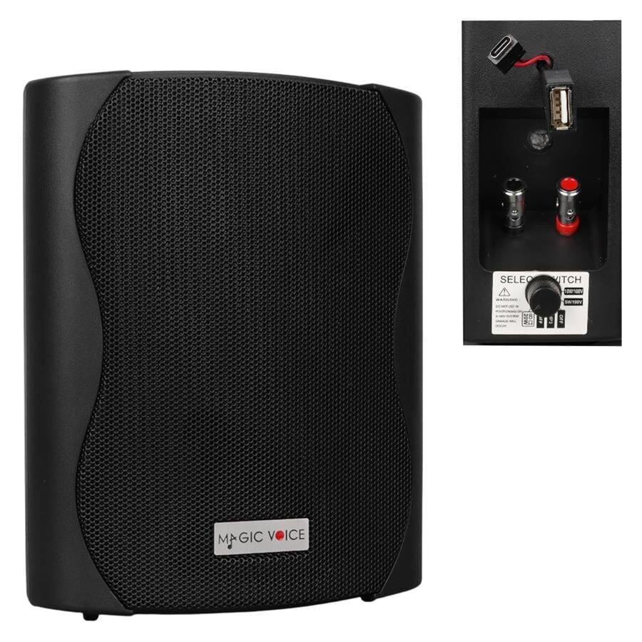 Magicvoice F-LHY4S 4 İnç 10 Cm Hat Trafolu Duvar Tipi Sütun Okul Cami Hoparlör 10W RMS 150W Peak MP3 USB Uyumlu Siyah