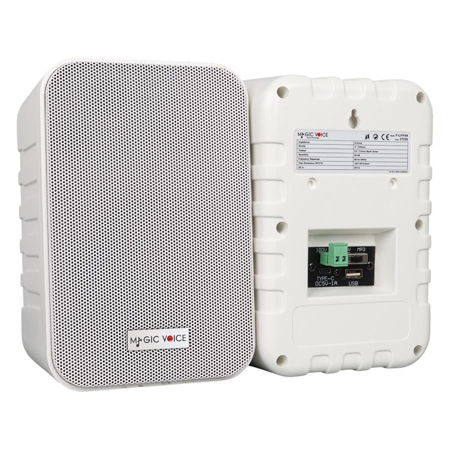 Magicvoice F-LHY4A 4 İnç 10 Cm Hat Trafolu Duvar Tipi Sütun Okul Cami Hoparlör 10W RMS 150W Peak MP3 USB Uyumlu Çiftli Takım Set