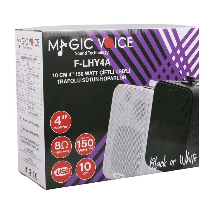 Magicvoice F-LHY4A 4 İnç 10 Cm Hat Trafolu Duvar Tipi Sütun Okul Cami Hoparlör 10W RMS 150W Peak MP3 USB Uyumlu Çiftli Takım Set