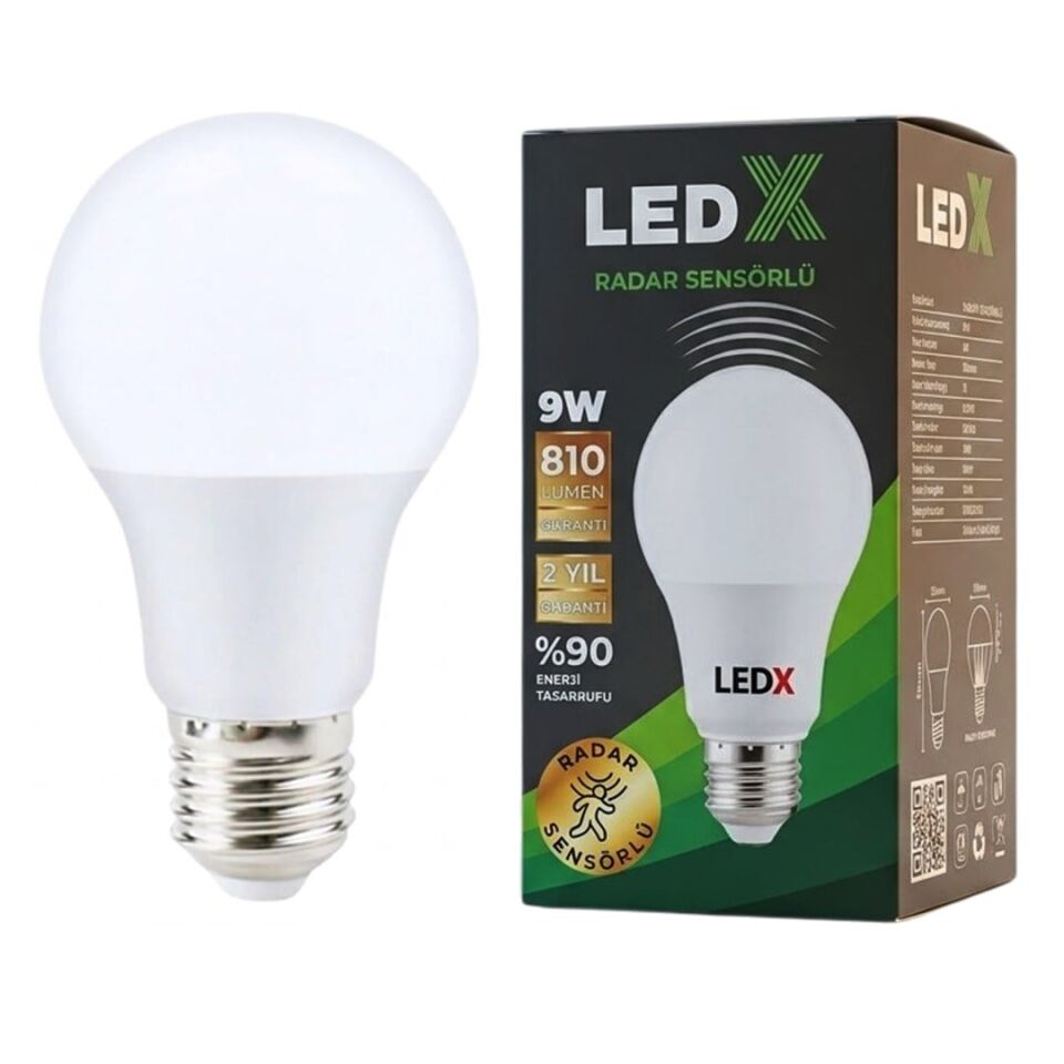 Ledx AL-LL9R Radar Sensörlü 9 Watt E27 Duy 810 Lümen Beyaz Led Ampul