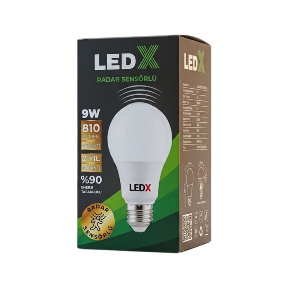 Ledx AL-LL9R Radar Sensörlü 9 Watt E27 Duy 810 Lümen Beyaz Led Ampul