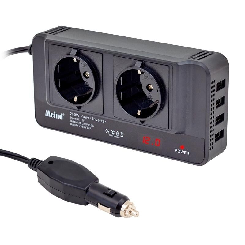 Powermaster PM-19827 200W 12V DC - 220V AC Araç İçi İnvertör Priz USB Girişli Dijital Göstergeli