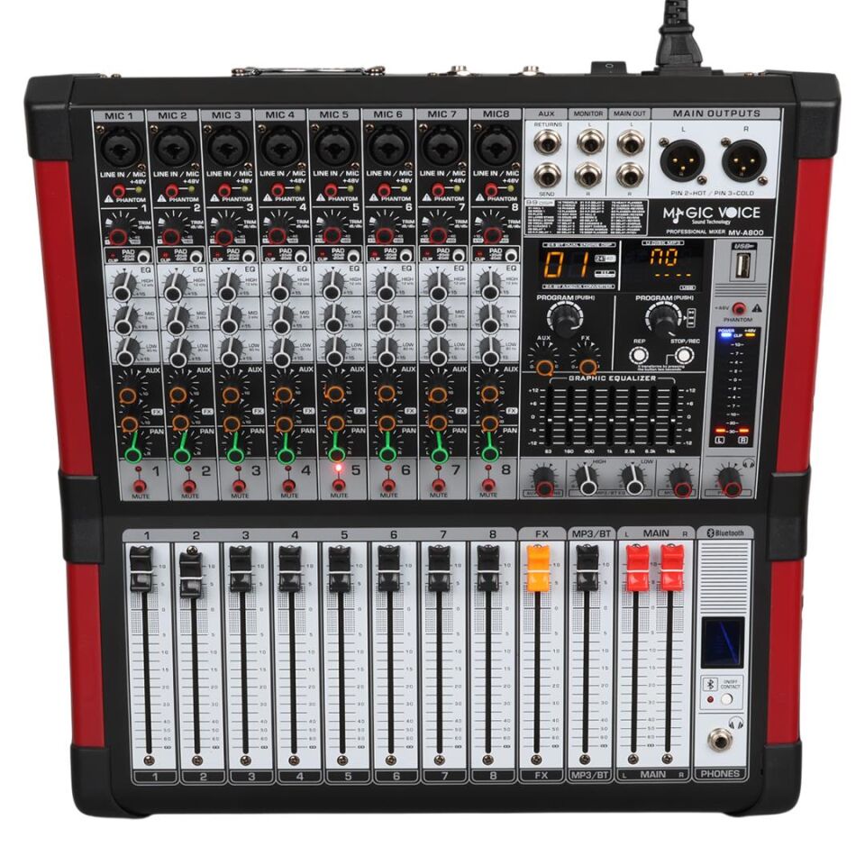 Magicvoice MV-A800 8 Kanal USB Bluetooth Destekli Power Mixer Anfi 2 Stereo Dijital Amfi