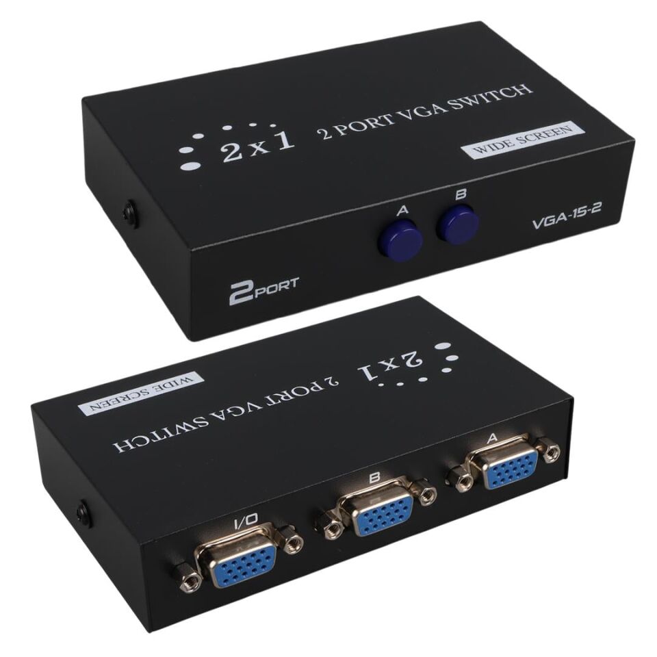 POWERMASTER PM-4263 2 PORT GİRİŞ 1 ÇIKIŞ MANUEL VGA SPLİTTER TOPLAYICI SWİTCH (2 PC 1 EKRAN)