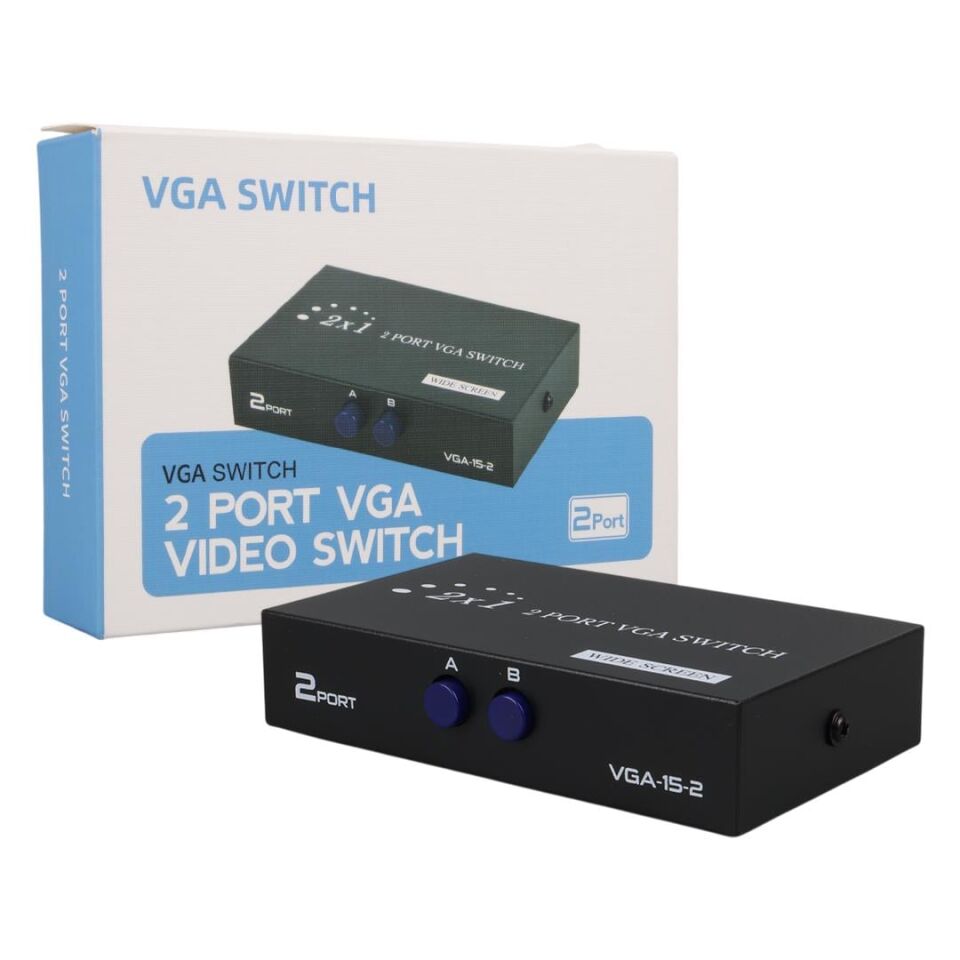 POWERMASTER PM-4263 2 PORT GİRİŞ 1 ÇIKIŞ MANUEL VGA SPLİTTER TOPLAYICI SWİTCH (2 PC 1 EKRAN)